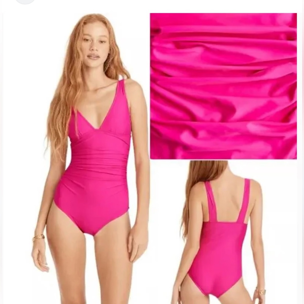 J. Crew Red One Piece Swimsuit Plunging V-Neck